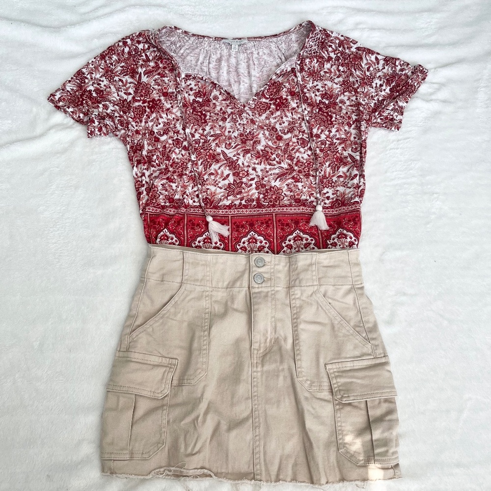 Lucky Brand Blouse Women's Small Pink Boho Short Sleeve with Tassels